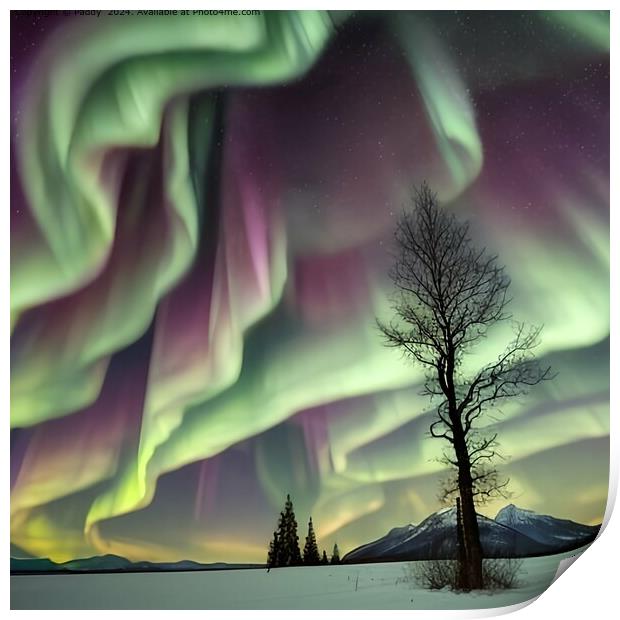 Enchanting Aurora Borealis Tree Print by Paddy 