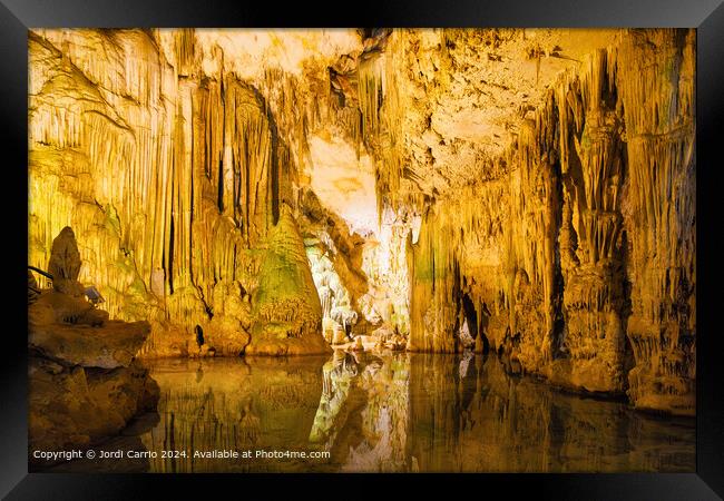 Neptune Cave Waterfall Stalactite Framed Print by Jordi Carrio