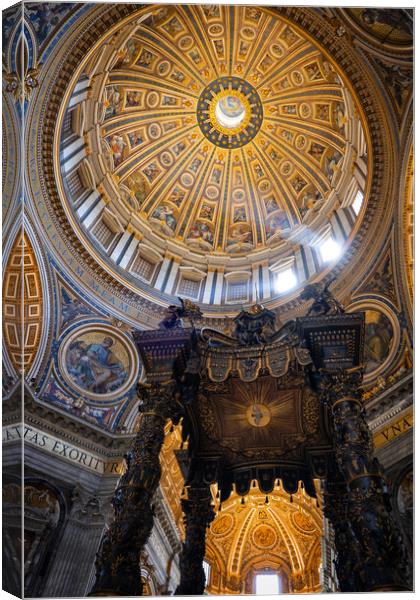 Dome And Baldacchino In St Peter Basilica Canvas Print by Artur Bogacki