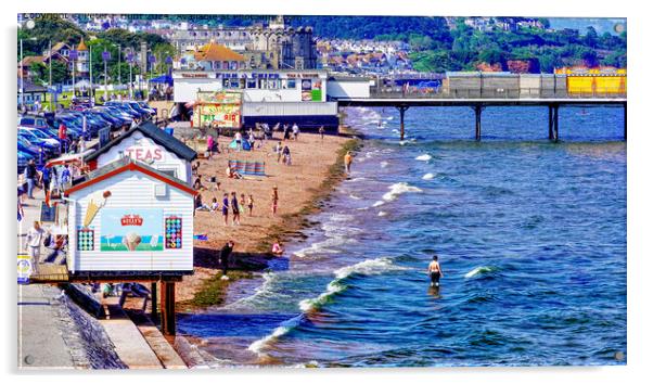 High Tide At Paignton Beach Acrylic by Peter F Hunt
