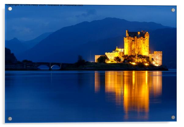 Eilean Donan Castle Night Reflection Acrylic by Chris Petty