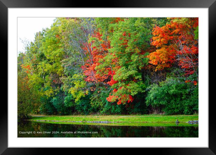 Reflective Autumn Pond Framed Mounted Print by Ken Oliver