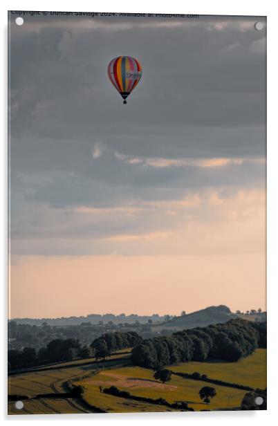 Somerset hot air balloon in a moody sky Acrylic by Duncan Savidge