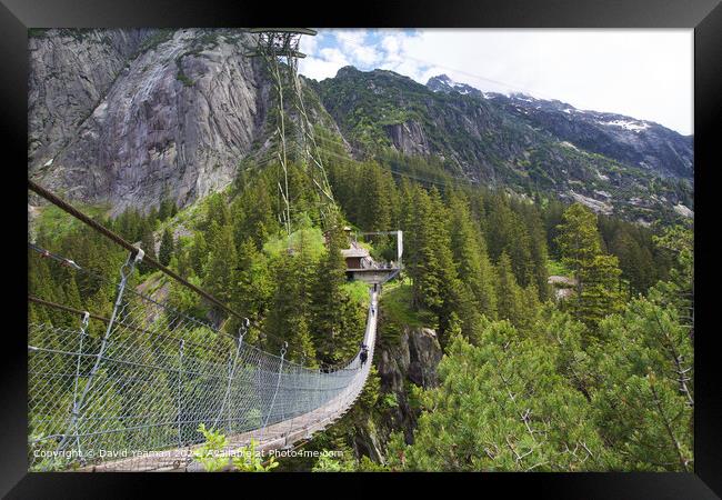 Guttannen Suspension Bridge Landscape Framed Print by David Yeaman