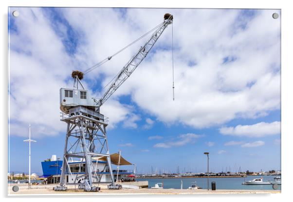 Old port crane at Portimao harbour Acrylic by Jim Monk