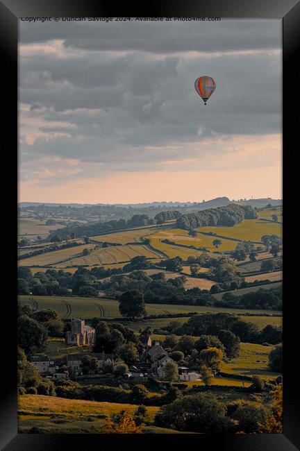 Englishcombe Village Hot Air Balloon Drift Framed Print by Duncan Savidge