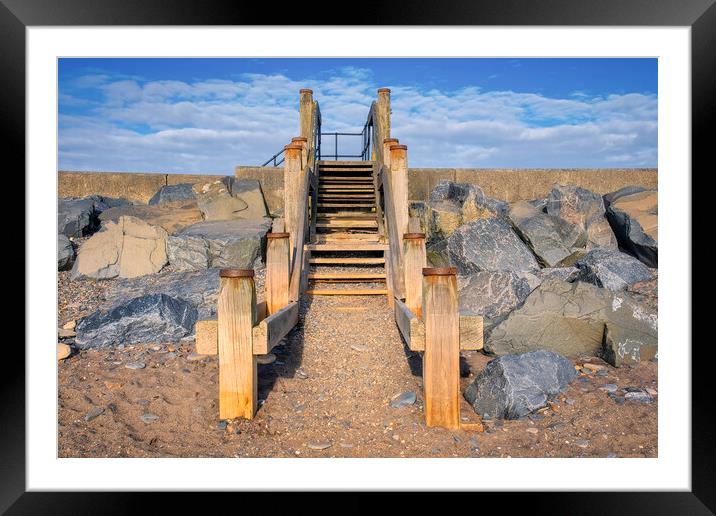Hornsea Beach Steps: Sand, Sea, Sky Framed Mounted Print by Tim Hill