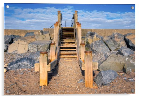 Hornsea Beach Steps: Sand, Sea, Sky Acrylic by Tim Hill