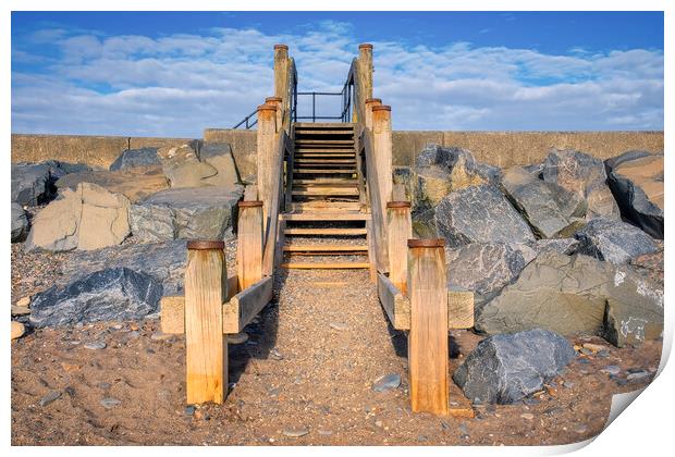 Hornsea Beach Steps: Sand, Sea, Sky Print by Tim Hill