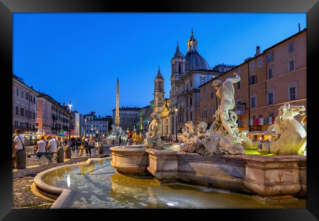 Evening At Piazza Navona In Rome Framed Print by Artur Bogacki