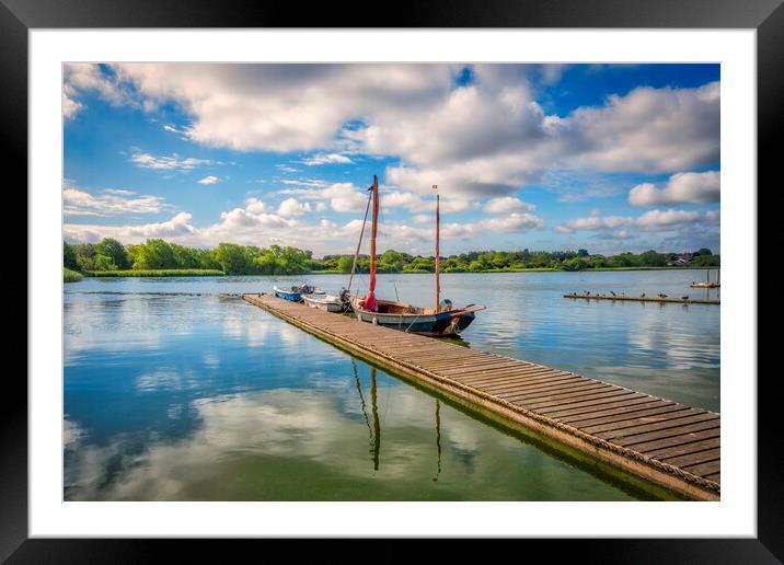 Hornsea Mere Boat Jetty Reflections Framed Mounted Print by Tim Hill