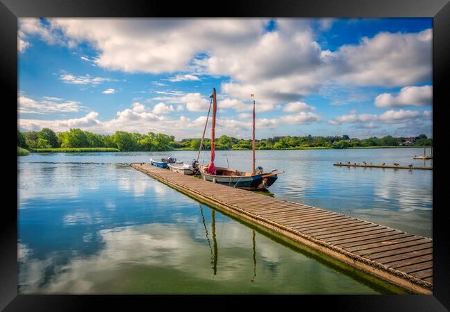 Hornsea Mere Boat Jetty Reflections Framed Print by Tim Hill