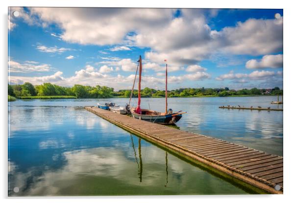 Hornsea Mere Boat Jetty Reflections Acrylic by Tim Hill