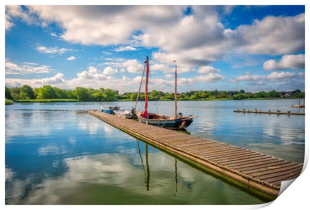 Hornsea Mere Boat Jetty Reflections Print by Tim Hill