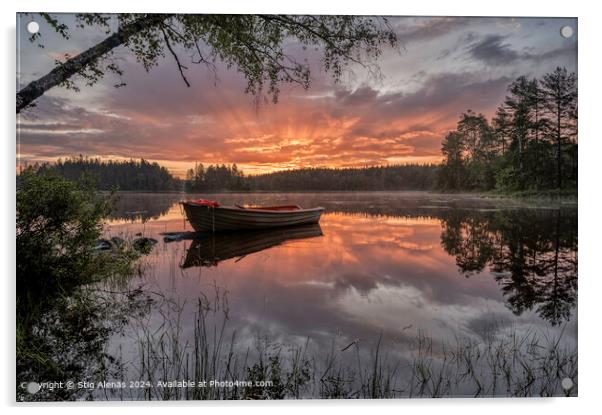 Nordic Rowboat Sunrise Acrylic by Stig Alenäs