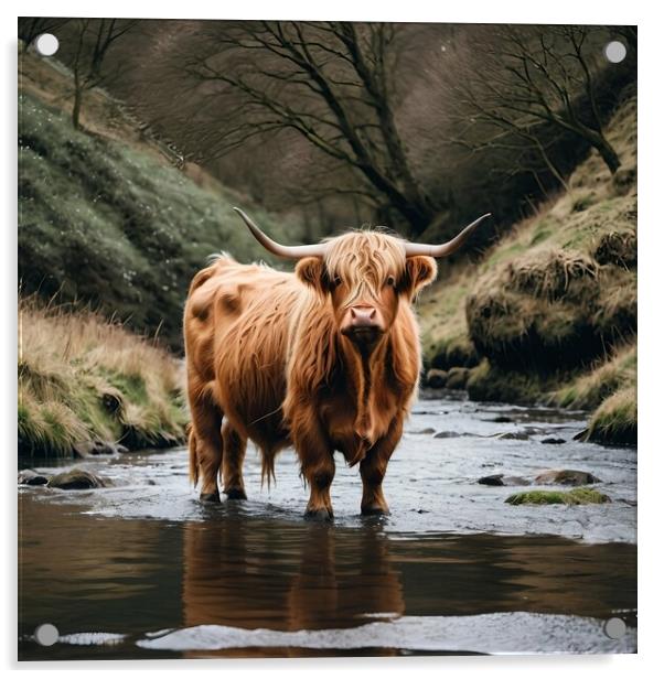 Highland Cow River Crossing Acrylic by Paddy 