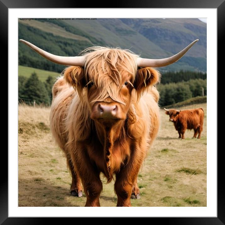 Happy Highland Cow Smiling in Field Framed Mounted Print by Paddy 