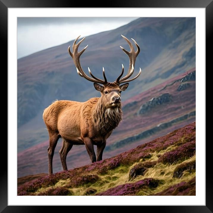 A Stag Grazing  on the side of a Scottish Mountain in Loch Lomond Framed Mounted Print by Paddy 