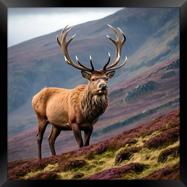 A Stag Grazing  on the side of a Scottish Mountain in Loch Lomond Framed Print by Paddy 