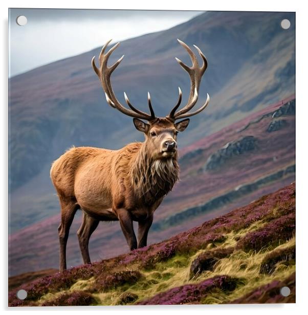 A Stag Grazing  on the side of a Scottish Mountain in Loch Lomond Acrylic by Paddy 