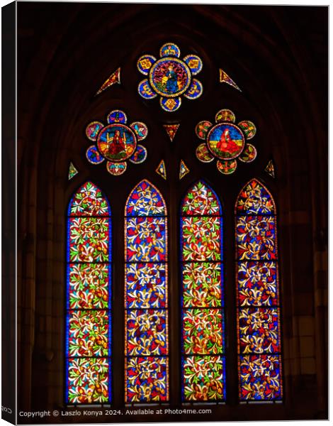 Colorful Stained Glass Window, Santa Maria de Leon Cathedral Canvas Print by Laszlo Konya