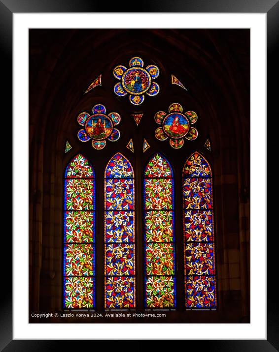 Colorful Stained Glass Window, Santa Maria de Leon Cathedral Framed Mounted Print by Laszlo Konya