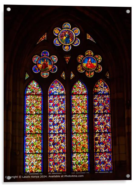 Colorful Stained Glass Window, Santa Maria de Leon Cathedral Acrylic by Laszlo Konya