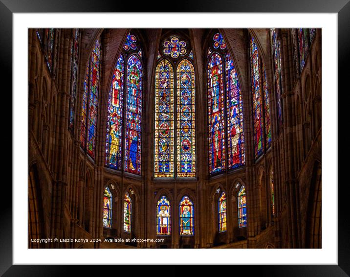 Santa Maria de Leon Cathedral, Stained Glass Windows Framed Mounted Print by Laszlo Konya