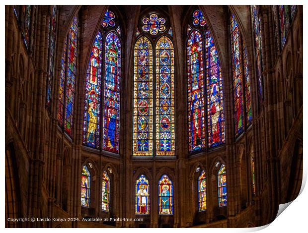 Santa Maria de Leon Cathedral, Stained Glass Windows Print by Laszlo Konya