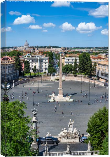 Piazza del Popolo, Fountain of the Lions, Rome Canvas Print by Angus McComiskey