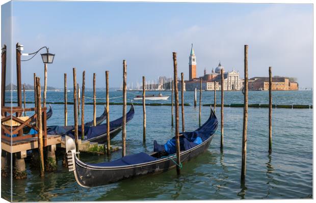 Venice Gondolas And San Giorgio Maggiore Island Canvas Print by Artur Bogacki