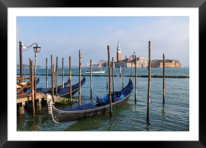 Venice Gondolas And San Giorgio Maggiore Island Framed Mounted Print by Artur Bogacki