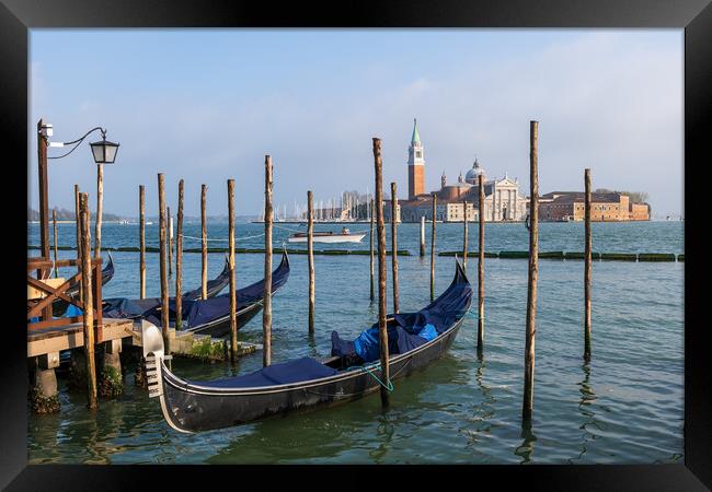 Venice Gondolas And San Giorgio Maggiore Island Framed Print by Artur Bogacki