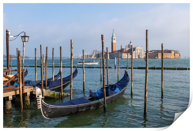 Venice Gondolas And San Giorgio Maggiore Island Print by Artur Bogacki