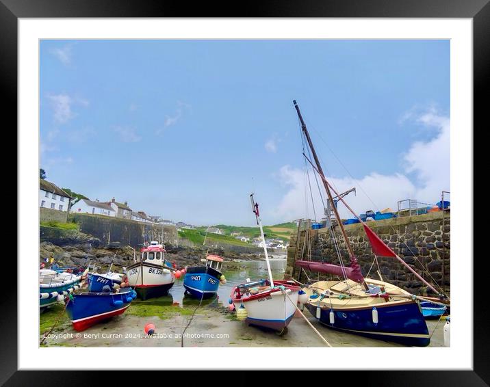 Coverack Harbour Fishing Boats Framed Mounted Print by Beryl Curran