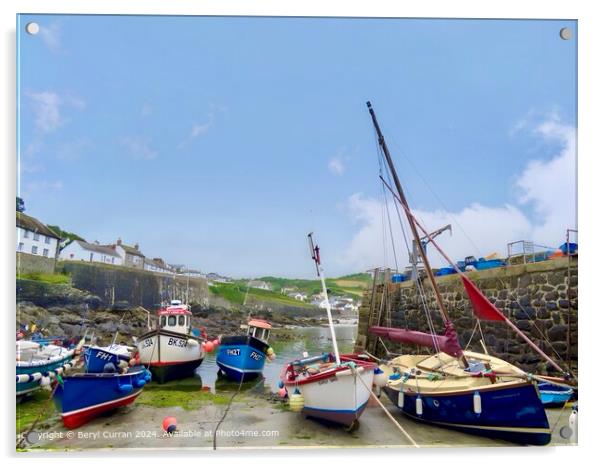 Coverack Harbour Fishing Boats Acrylic by Beryl Curran