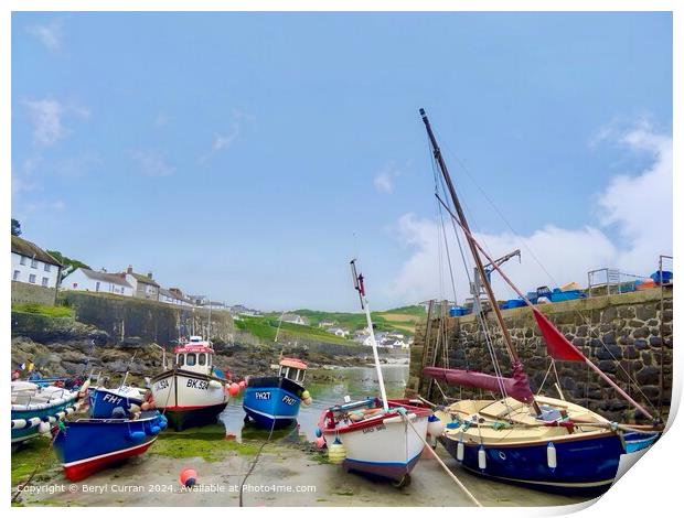 Coverack Harbour Fishing Boats Print by Beryl Curran
