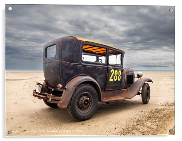 The Hot Rod on Pendine Beach, Wales. Acrylic by Colin Allen