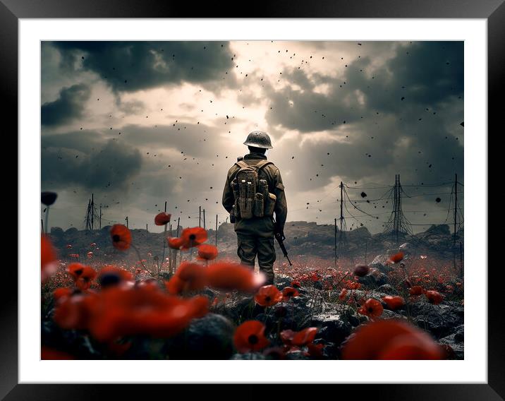 Poppy Field Remembrance Soldier Framed Mounted Print by All Things Military