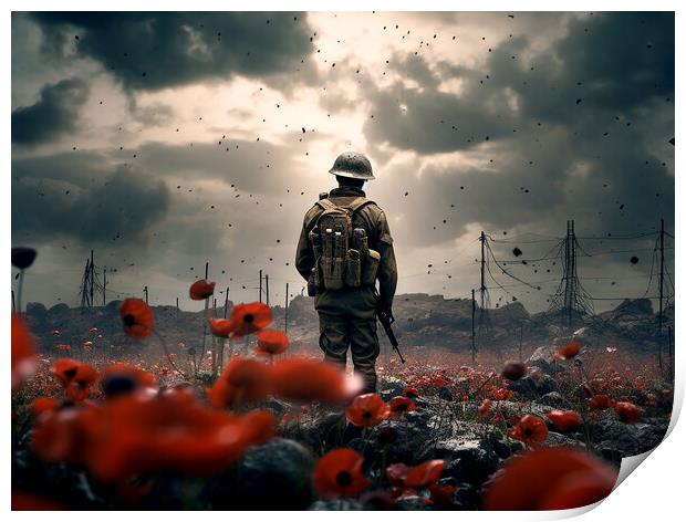 Poppy Field Remembrance Soldier Print by All Things Military