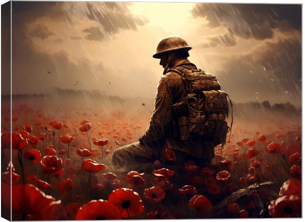 Poppy Field Remembrance Soldier Canvas Print by All Things Military