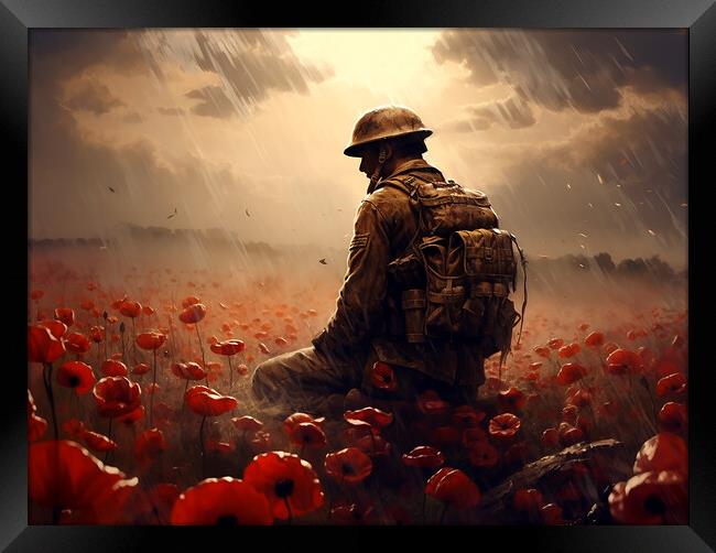 Poppy Field Remembrance Soldier Framed Print by All Things Military