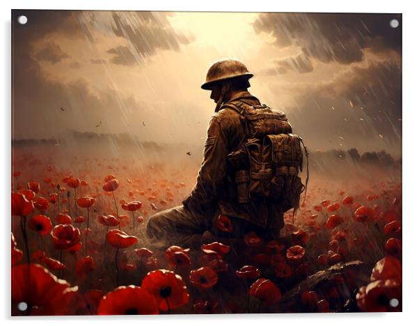 Poppy Field Remembrance Soldier Acrylic by All Things Military