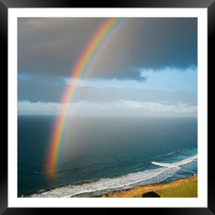 Rainbow coming out the sea in - The end of a Rainbow Framed Mounted Print by Paddy 
