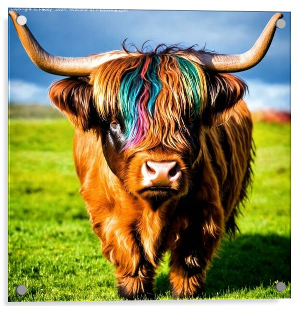 Colourful Highland Cow in Grass Acrylic by Paddy 