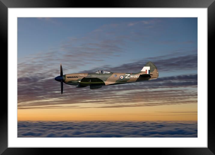 Supermarine Spitfire MV293 Sunset Framed Mounted Print by J Biggadike