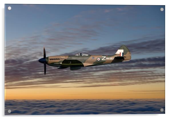 Supermarine Spitfire MV293 Sunset Acrylic by J Biggadike