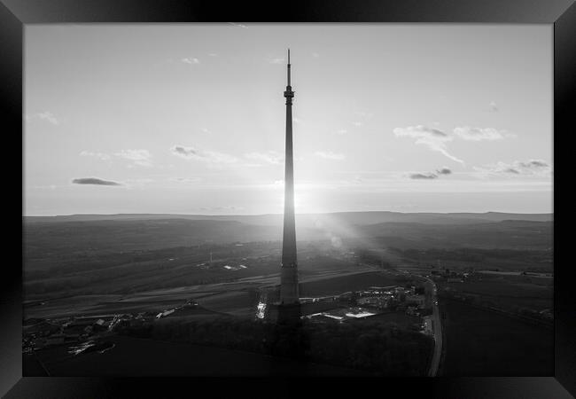 Emley Moor TV Mast Black and White Framed Print by Apollo Aerial Photography