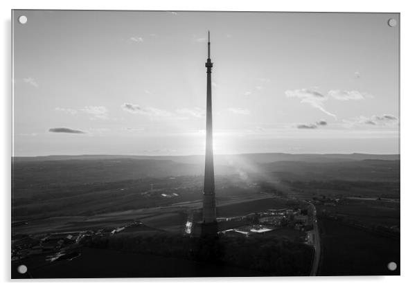 Emley Moor TV Mast Black and White Acrylic by Apollo Aerial Photography