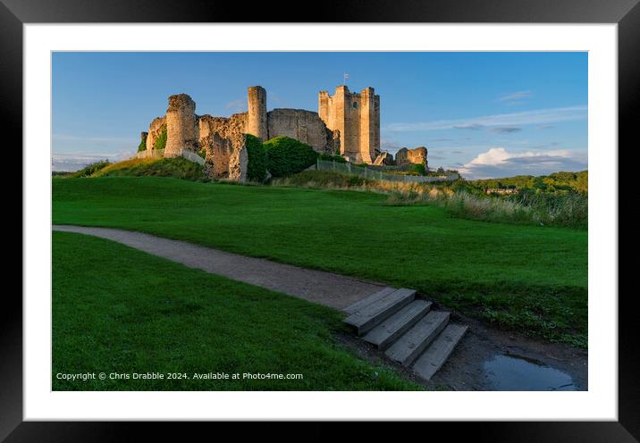 Conisborough Castle at sunset Framed Mounted Print by Chris Drabble